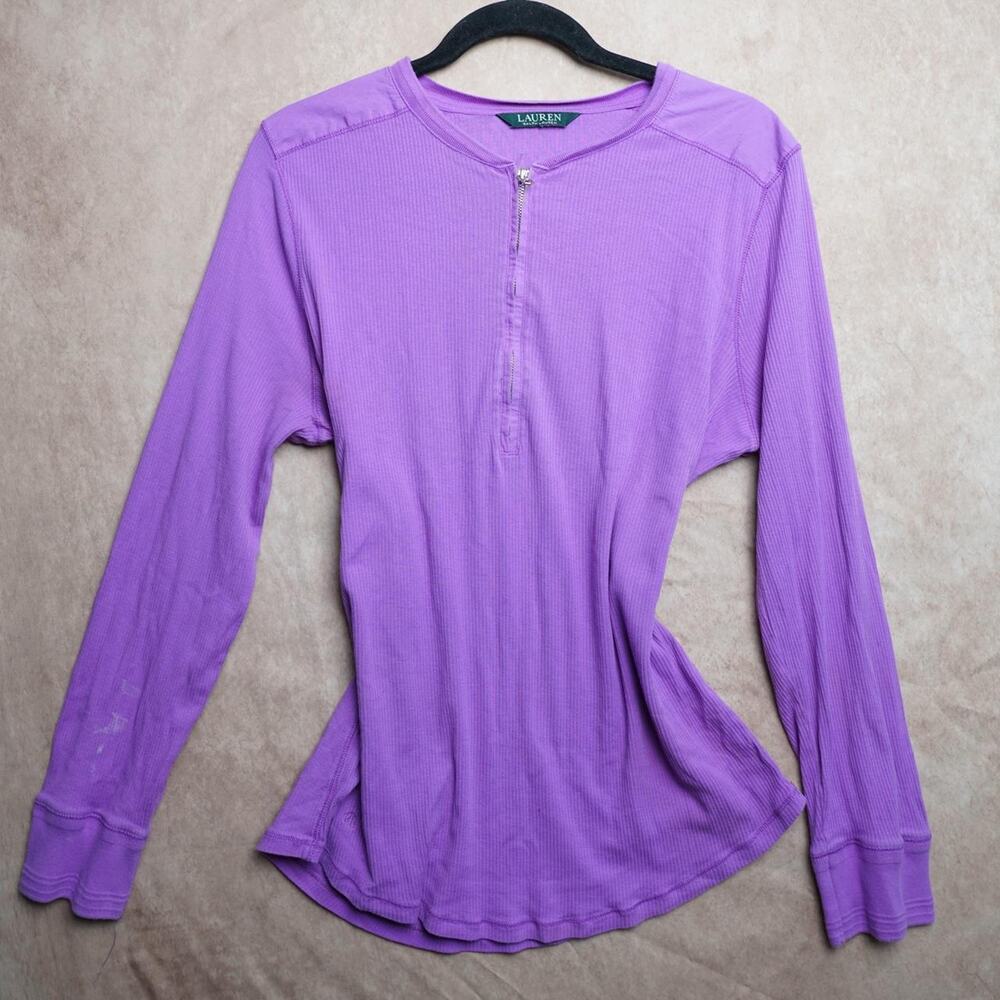 Lauren Ralph Lauren Purple Ribbed Henley Top XL
